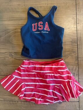 all in motion Navy USA Tank Top with Red & White Striped Skort